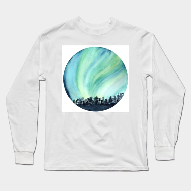 Aurora blue watercolor Long Sleeve T-Shirt by annalisaamato